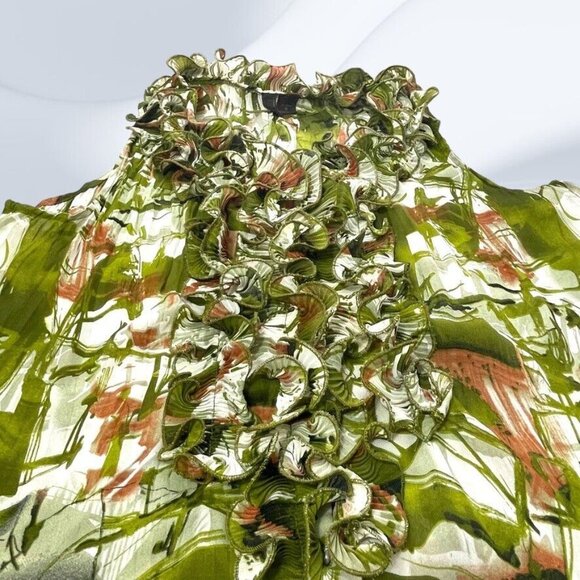 Serenade NY Womens Green Brown Ruffled Slvless Fit Flare Button Top Size 1XL - Picture 7 of 9